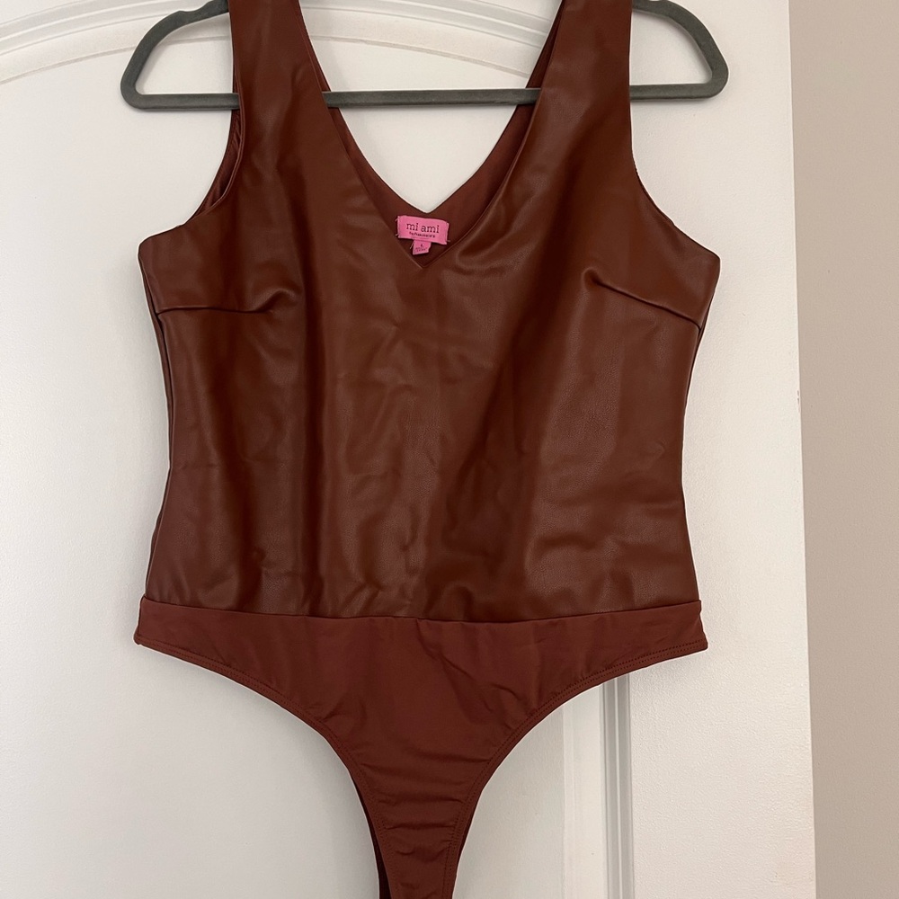 Brown Faux Leather Bodysuit